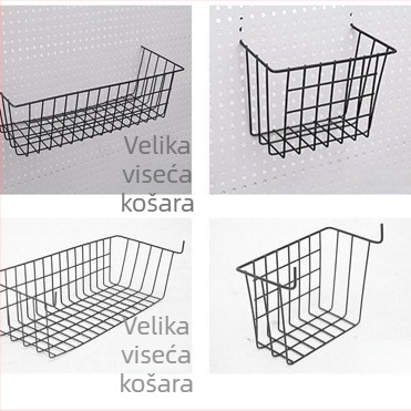 Metalna perforirana ploča s kružnim otvorima, promjer otvora 6 mm, razmak otvora 1,6 cm, dodatna oprema za pohranu i vješalice za police