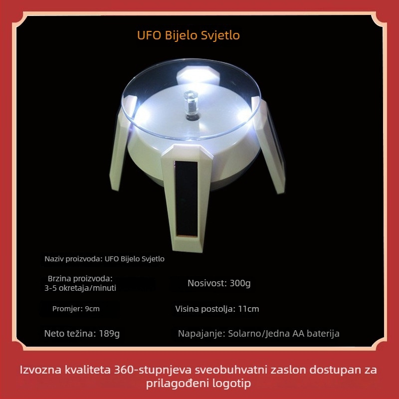 Solarno napajani rotirajući stalak za nakit s okretanjem tanjura za snimanje videa i prijenos uživo