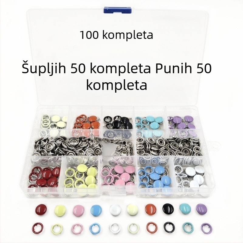 Šareni metalni zatvarač s pet kandži, komplet ručnih kliješta za montažu i alat za ugradnju kopči s Four gumba