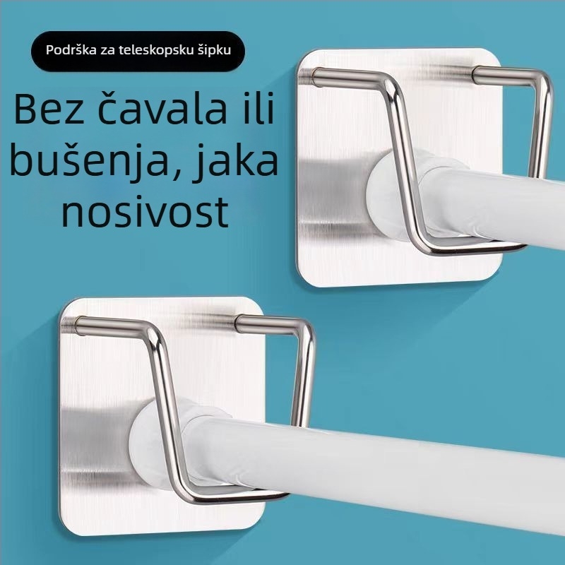 Držač zavjese bez bušenja za vodoravnu šipku, klip za zavjese na vrata, kukica i teleskopsku potporu