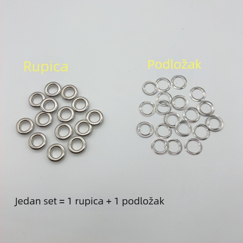 100-dijelni set alata za eyelete (očice) od bakra/bronze, unutarnji promjer 10 mm, 100 komada, za platnene cerade, prtljagu, zavjese i kutije za cipele