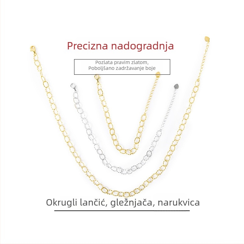 S925 sterling srebro – lanac s privjeskom cvijeta i velikim kružnim karikom, za ogrlicu, narukvicu, gležanj i choker