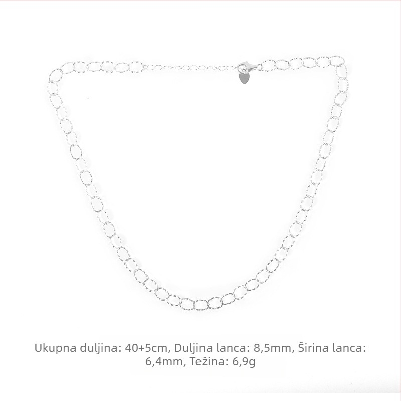 S925 sterling srebro – lanac s privjeskom cvijeta i velikim kružnim karikom, za ogrlicu, narukvicu, gležanj i choker
