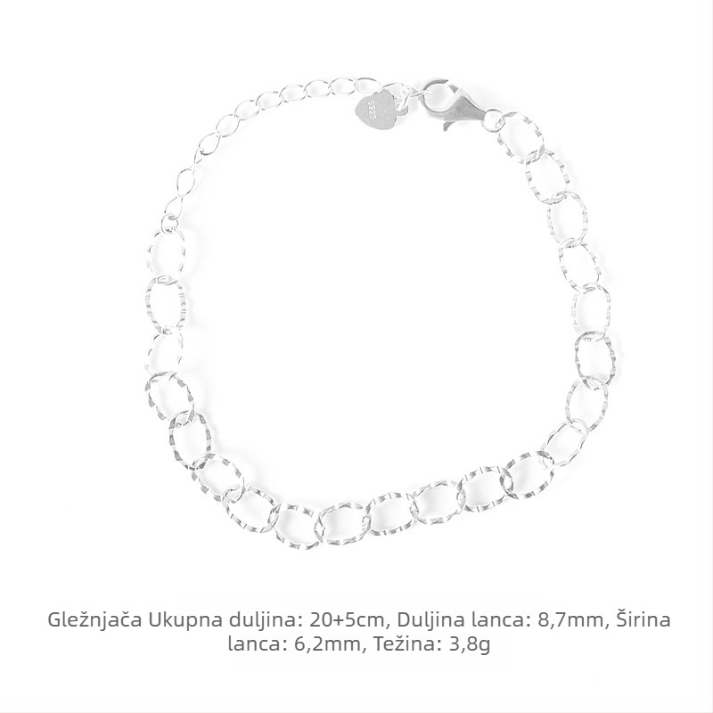 S925 sterling srebro – lanac s privjeskom cvijeta i velikim kružnim karikom, za ogrlicu, narukvicu, gležanj i choker