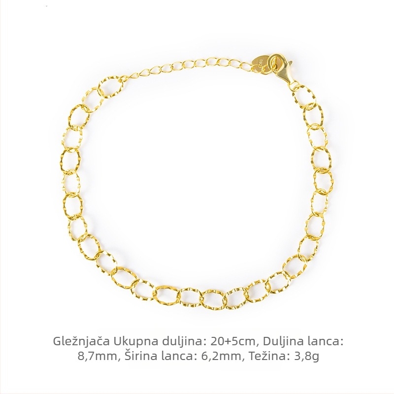 S925 sterling srebro – lanac s privjeskom cvijeta i velikim kružnim karikom, za ogrlicu, narukvicu, gležanj i choker
