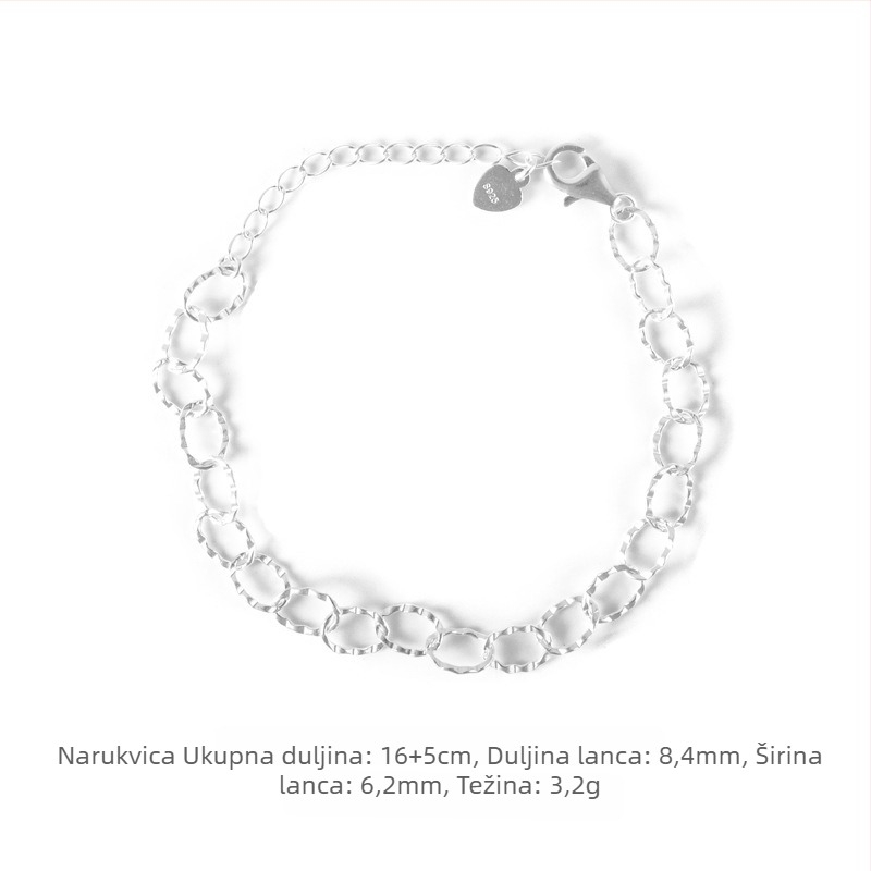 S925 sterling srebro – lanac s privjeskom cvijeta i velikim kružnim karikom, za ogrlicu, narukvicu, gležanj i choker