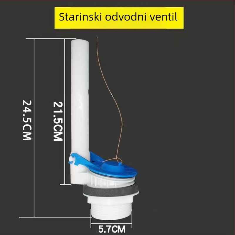 Stari dvodijelni set dijelova za WC: ventil za ispražavanje spremnika, vodeni ventil, WC sjedalo, plutajući kugla, ključ, prekidač