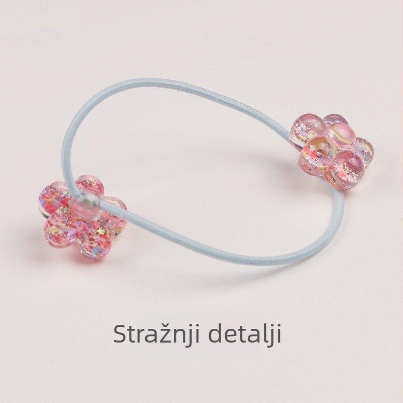 Dodatak za kosu u korejskom stilu s cvijetom pet latica u nijansi scallion-powder, dvostruka gumica