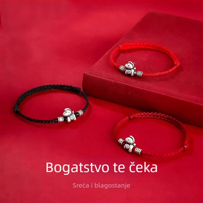 999 srebrni narukvica za žene, Godina konja, crvena vrpca, privlači bogatstvo i sreću, vintage stil