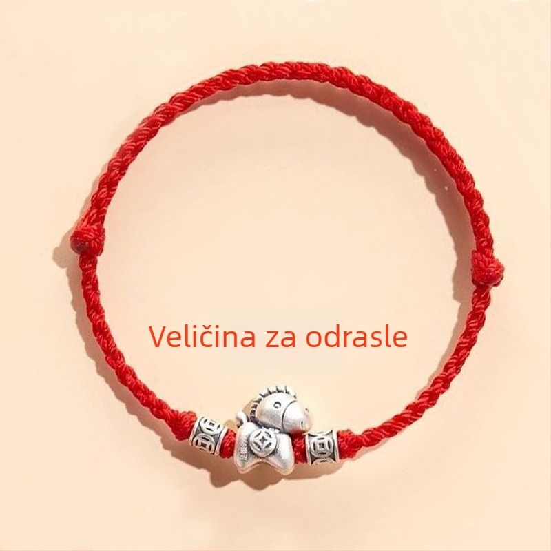 999 srebrni narukvica za žene, Godina konja, crvena vrpca, privlači bogatstvo i sreću, vintage stil