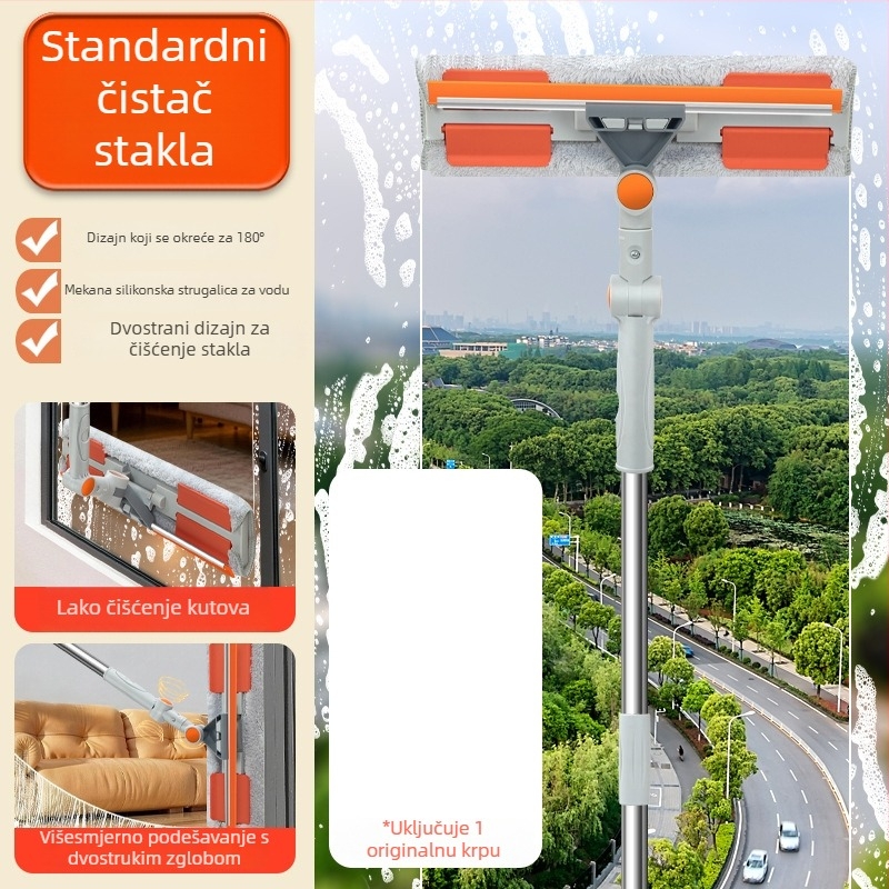Teleskopni alat za čišćenje prozora visokih zgrada s dvodijelnim rotirajućim spojem, suho i mokro čišćenje, proširivi vodeni strugač