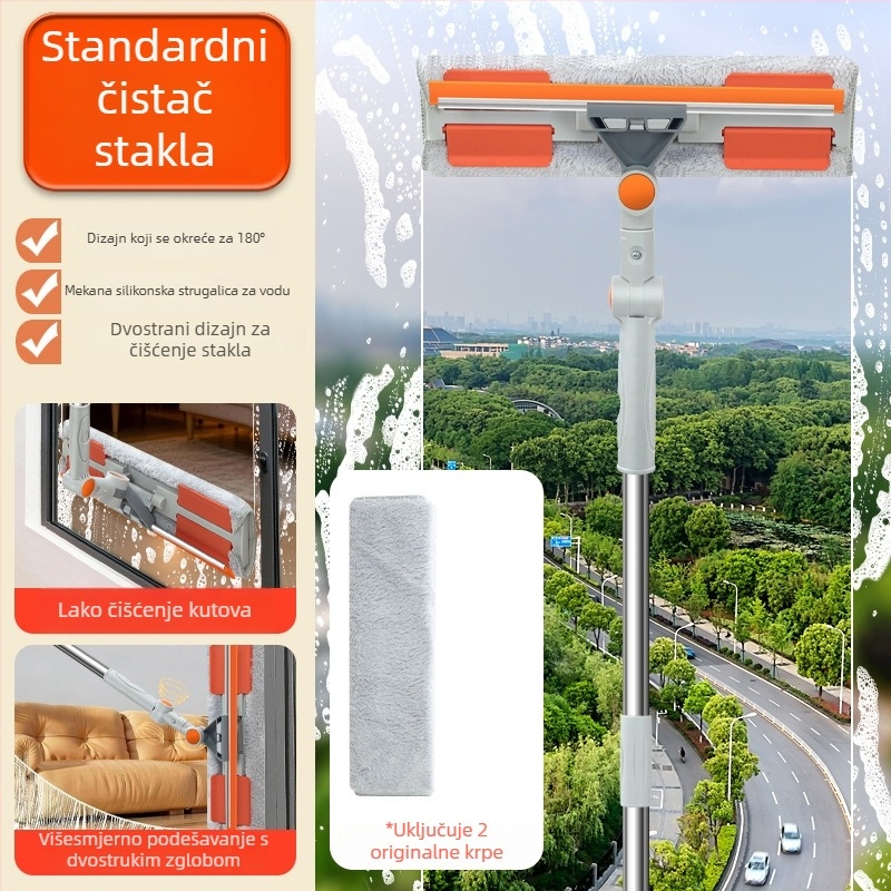 Teleskopni alat za čišćenje prozora visokih zgrada s dvodijelnim rotirajućim spojem, suho i mokro čišćenje, proširivi vodeni strugač