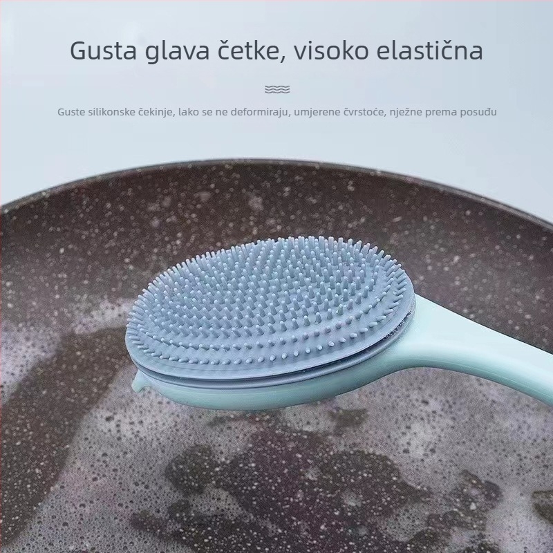 Četka za lonce s dugačkom drškom, silikonasta četka za posuđe, sve-u-jednom kuhinjskom alatu za čišćenje lonaca, ne oštećuje lonac, uklanja mrlje
