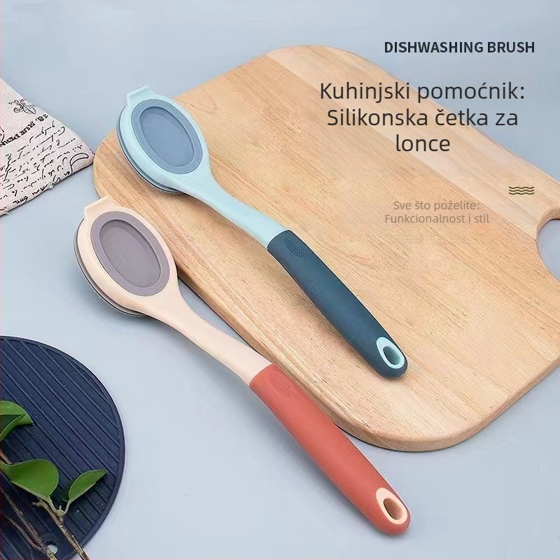 Četka za lonce s dugačkom drškom, silikonasta četka za posuđe, sve-u-jednom kuhinjskom alatu za čišćenje lonaca, ne oštećuje lonac, uklanja mrlje