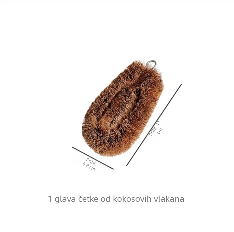 Četka za pranje lonca od kokosovih vlakana s nehrđajućom čeličnom ručkom, tvrde dlačice, zamjenjiva glava četke