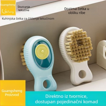 Kreativna kuhinjska četka za čišćenje, multifunkcionalna četka za posuđe i lonce s dozatorom tekućine, prijenosna debela plastična mala četka