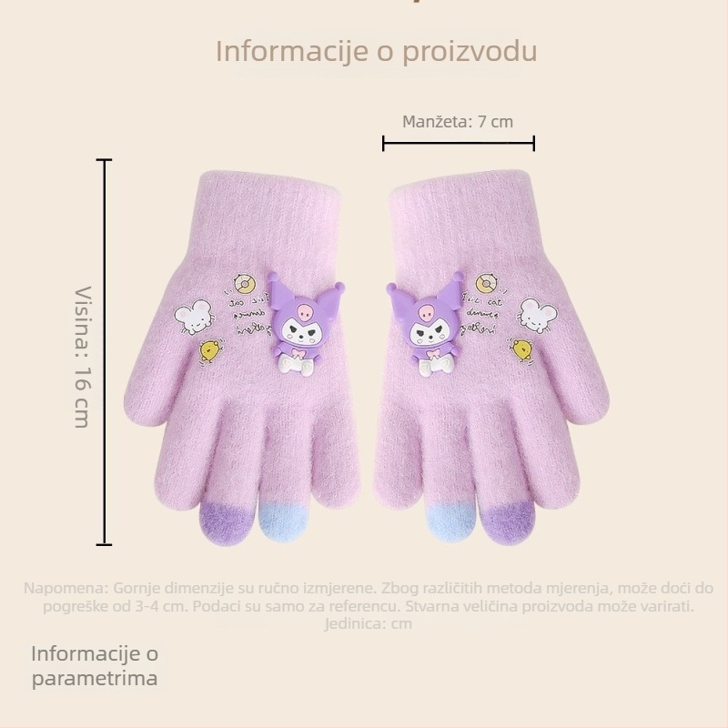 Dječje tople pletene rukavice s pet prstiju, crtić uzorak, zima, za vanjske aktivnosti i pisanje
