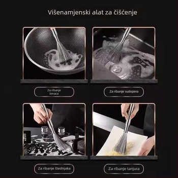 Četka za posuđe od 304 nehrđajućeg čelika s čeličnim vlaknima, nježno čisti posuđe i zdjele