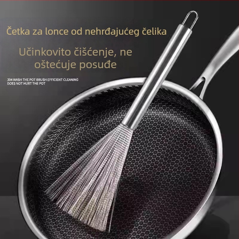 Četka za posuđe od 304 nehrđajućeg čelika s čeličnim vlaknima, nježno čisti posuđe i zdjele