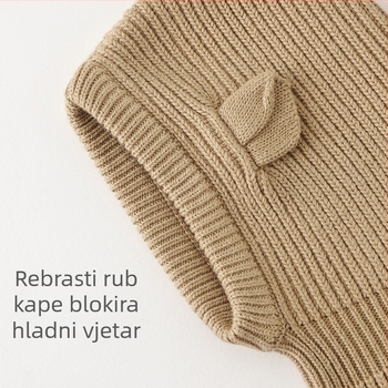 Dječja pletena kapa s integriranim šalom, zaštita od vjetra za uši, topla zimska kapa za dojenčad 0–12 mjeseci