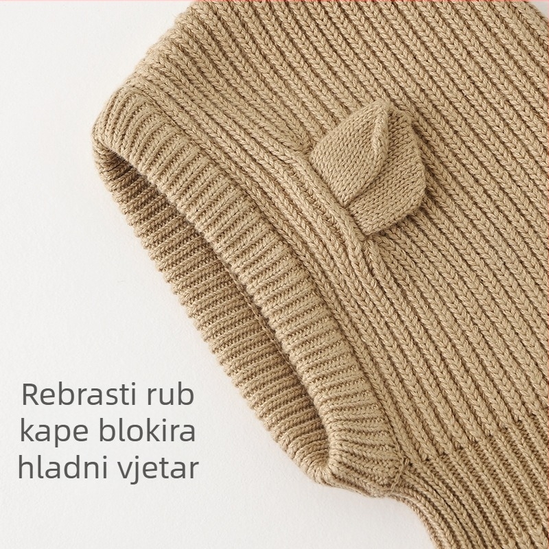 Dječja pletena kapa s integriranim šalom, zaštita od vjetra za uši, topla zimska kapa za dojenčad 0–12 mjeseci
