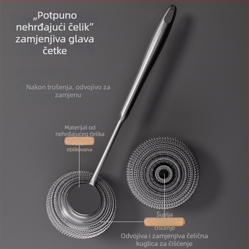 Četka za posuđe od nehrđajućeg čelika s dugim drškom, čišćenje posuda i tanjura, kuglica od čelične vate koja ne ostavlja vlakna, kuhinjski alat
