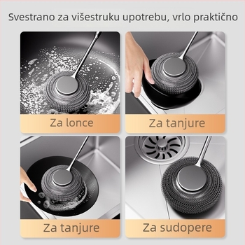 Četka za posuđe od nehrđajućeg čelika s dugim drškom, čišćenje posuda i tanjura, kuglica od čelične vate koja ne ostavlja vlakna, kuhinjski alat