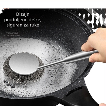 Četka od nehrđajućeg čelika 304 s dugom drškom – univerzalna četka od čelične vate za pranje lonaca i posuđa