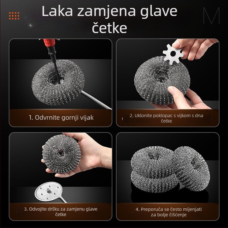 Četka od nehrđajućeg čelika 304 s dugom drškom – univerzalna četka od čelične vate za pranje lonaca i posuđa