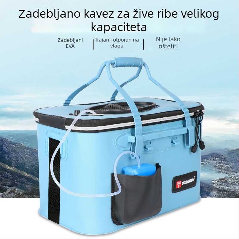 EVA posuda za žive ribe, ojačana, velika kapaciteta, višenamjenska, prijenosna s ručkom i naramenicom