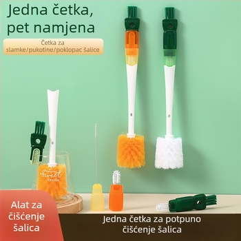Pet u jednom četka za čaše s dugom drškom – za čaše, bočice mlijeka, poklopce i udubljenja, slamke i cijevi