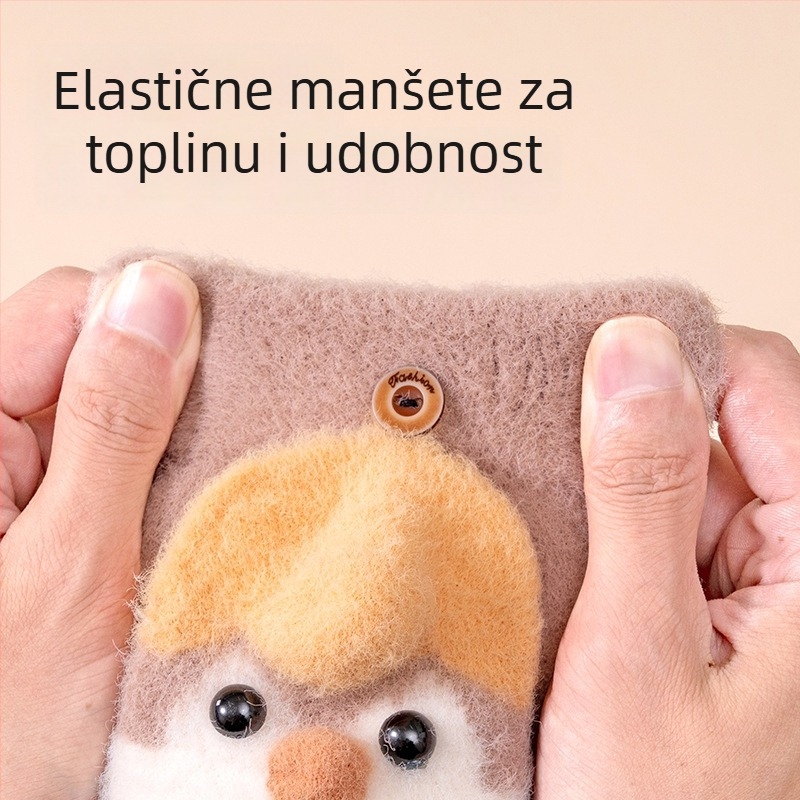 Dječje rukavice s pola prsta s motivom pingvina za zimu - debele, otporne na vjetar, izloženi vrhovi prstiju za pisanje, dizajn s pet prstiju s preklopom