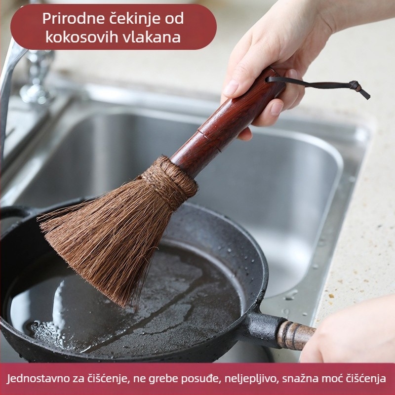 Prirodna četka od kokosove palme za posuđe s drvenom drškom
