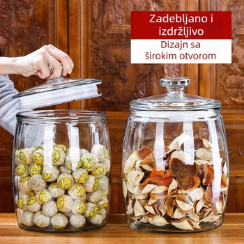 Staklena posuda za skladištenje debelim staklom – suho voće, žitarice, čaj s cvijećem, kiseli krastavci i vino; staklena posuda za rižu