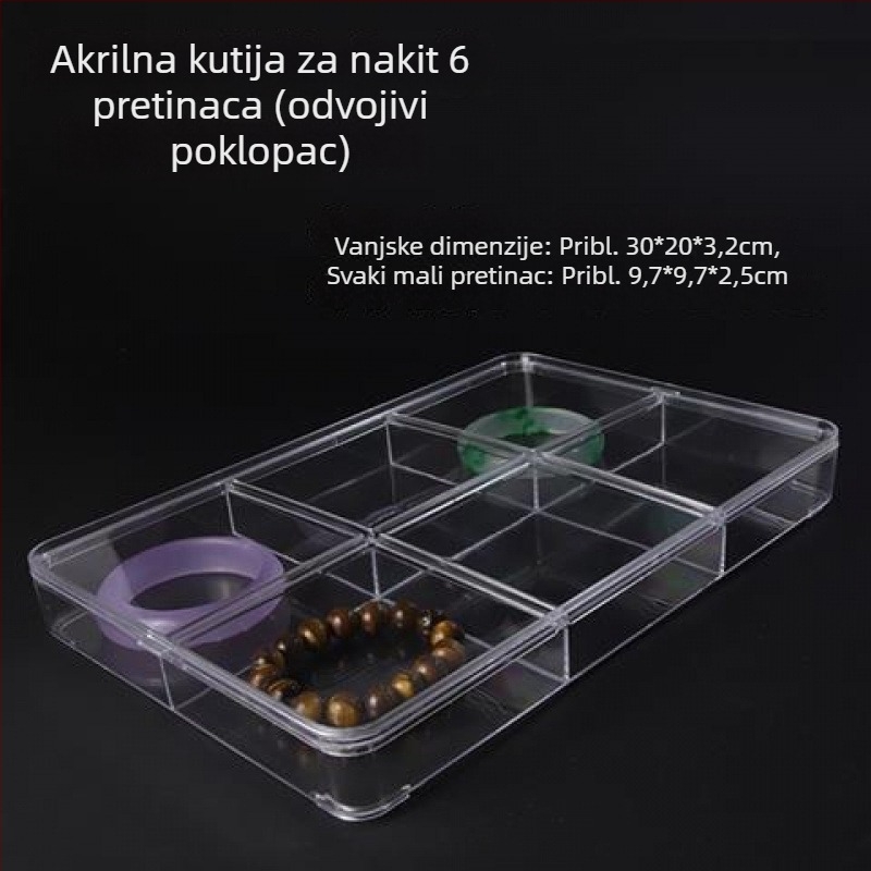 Prozirni akrilni pladanj za prikaz nakita i perli s odjeljcima za pohranu dodataka
