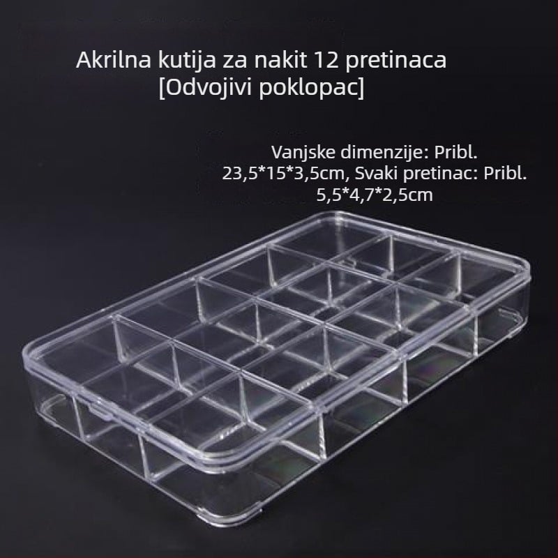 Prozirni akrilni pladanj za prikaz nakita i perli s odjeljcima za pohranu dodataka