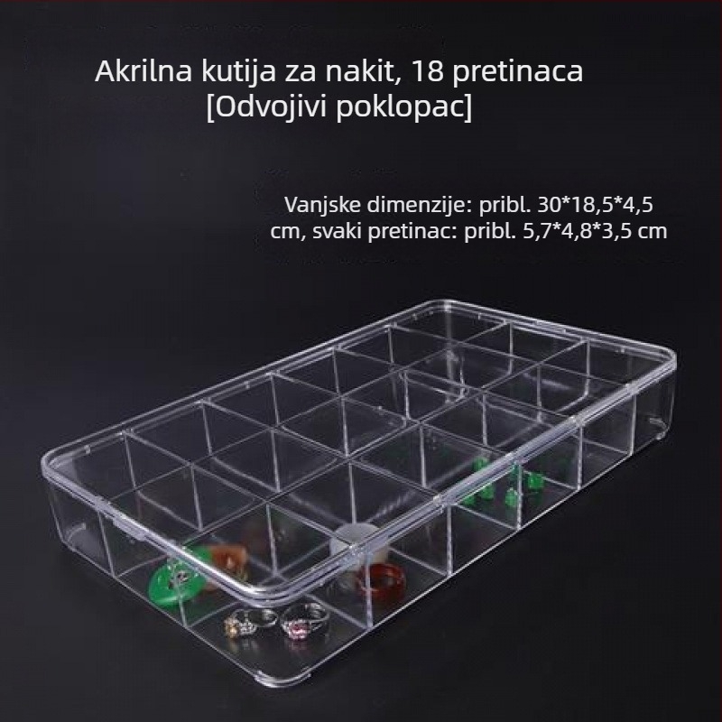 Prozirni akrilni pladanj za prikaz nakita i perli s odjeljcima za pohranu dodataka