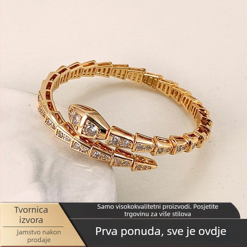 Ženska elastična narukvica s dijamantima, u obliku zmije, otvoreni završetak