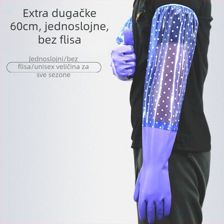 60 cm duge gumene rukavice za kućanstvo, vodonepropusne, produžene za čišćenje i pranje posuđa u kuhinji
