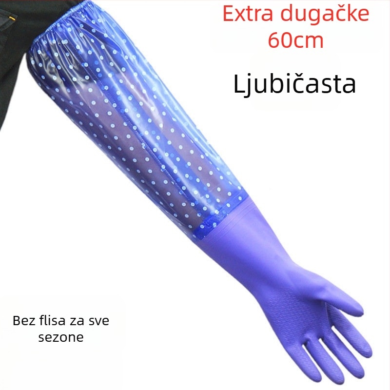 60 cm duge gumene rukavice za kućanstvo, vodonepropusne, produžene za čišćenje i pranje posuđa u kuhinji
