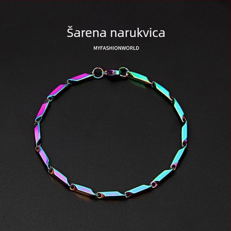 Šarena narukvica od nehrđajućeg čelika s titanijskim premazom, tvrdi završetak, dizajn romba, unisex.