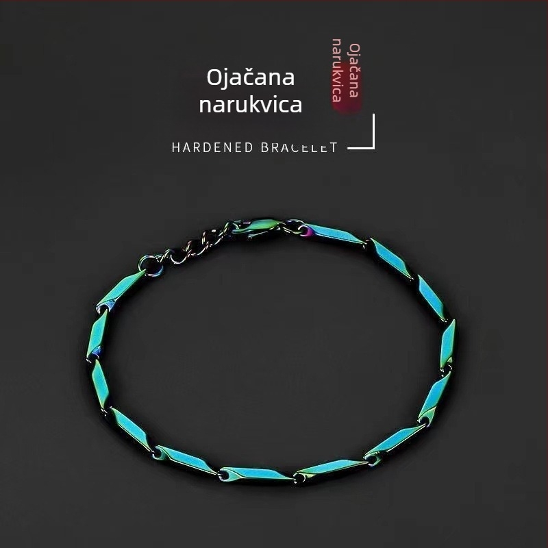 Šarena narukvica od nehrđajućeg čelika s titanijskim premazom, tvrdi završetak, dizajn romba, unisex.