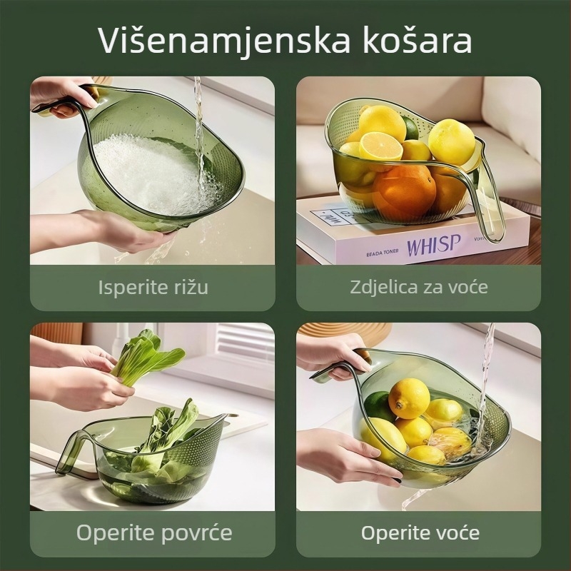 Plastična košara za pranje riže s držačem — kuhinjsko cjedilo za pranje riže, voća i povrća, odvod