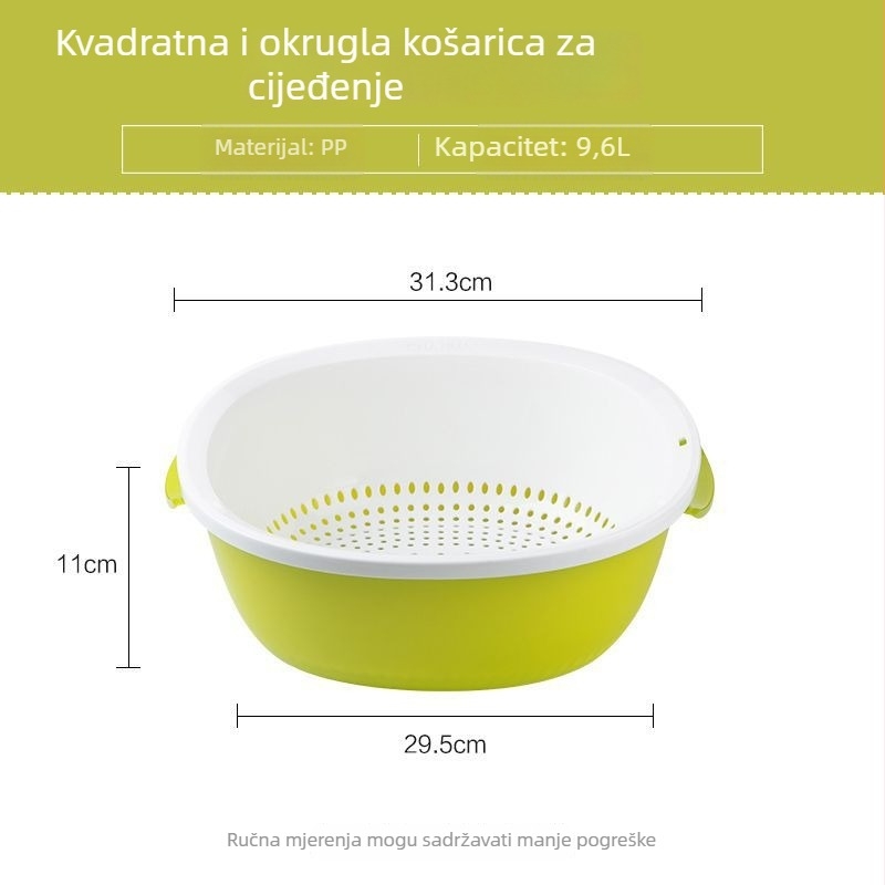Camellia sklopivi košar za odvodnjavanje za kućnu upotrebu, dvostruki sloj za pranje voća i povrća, plastična kuhinjska košarica s kvadratnim i okruglim oblikom za pohranu