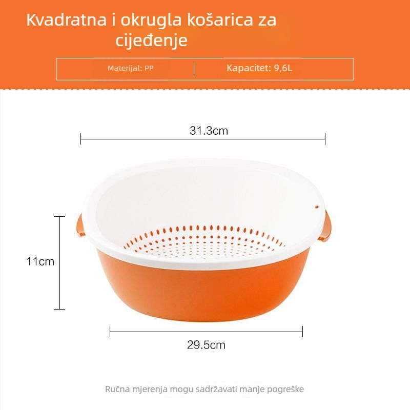 Camellia sklopivi košar za odvodnjavanje za kućnu upotrebu, dvostruki sloj za pranje voća i povrća, plastična kuhinjska košarica s kvadratnim i okruglim oblikom za pohranu