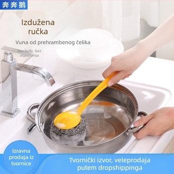 Četka s kuglom od nehrđajućeg čelika 304, s držačem – za čišćenje posuđa i lonaca u kuhinji