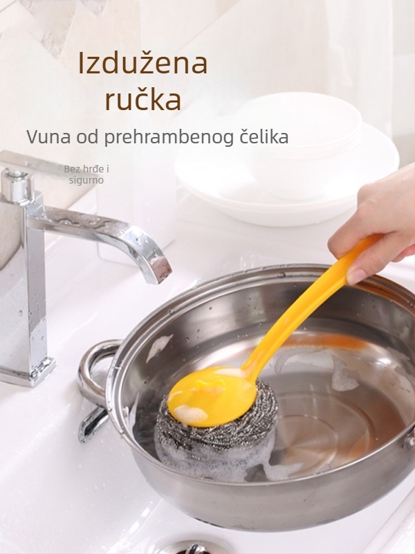 Četka s kuglom od nehrđajućeg čelika 304, s držačem – za čišćenje posuđa i lonaca u kuhinji
