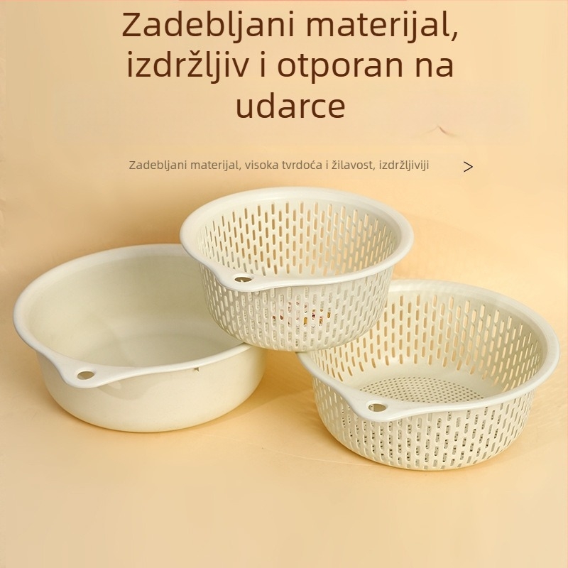Plastična trostupanjska košara za odvod voća i povrća, kuhinjska posuda za pranje, višenamjenska