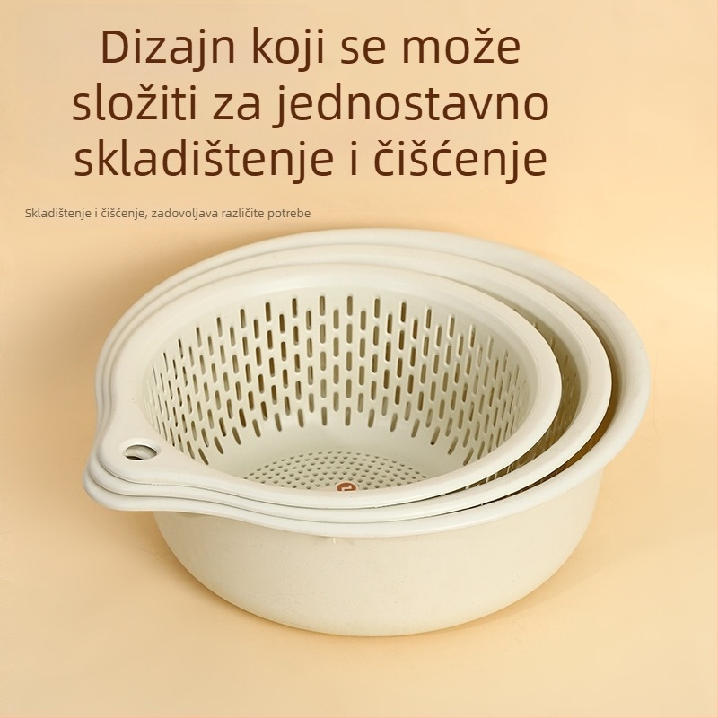 Plastična trostupanjska košara za odvod voća i povrća, kuhinjska posuda za pranje, višenamjenska