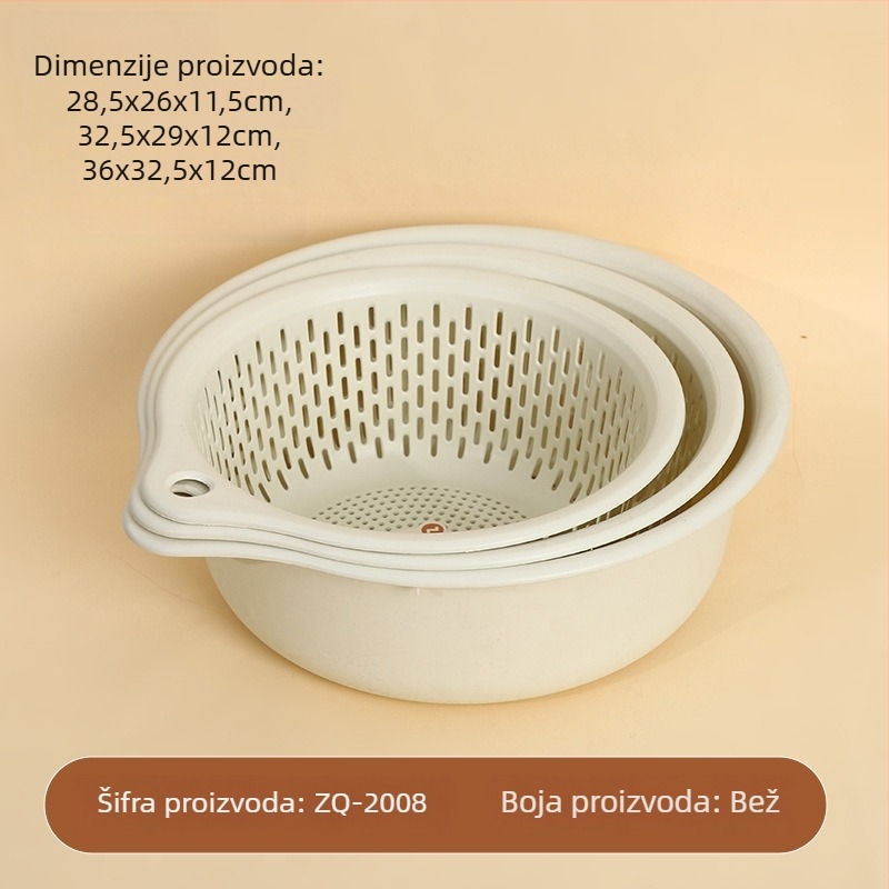 Plastična trostupanjska košara za odvod voća i povrća, kuhinjska posuda za pranje, višenamjenska
